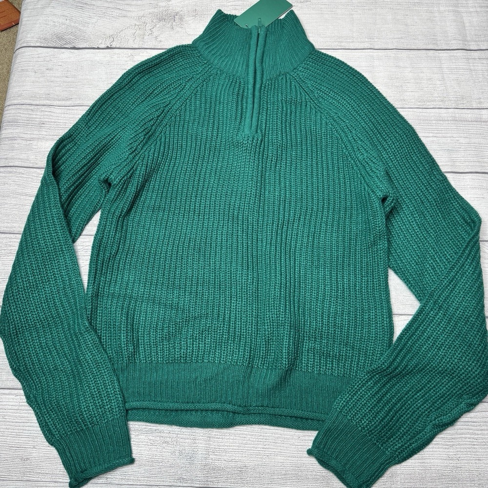 Love For Humanity Couture Green Knit 1/4 Zip Sweater Women's Medium NWT